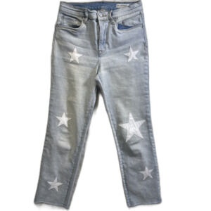 Blank NYC Madison Crop 26 Starlight Star Patch Jeans High Rise Wide Leg Denim